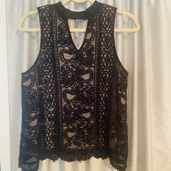 love, Fire Tops - Black lace top w/ cream under lay